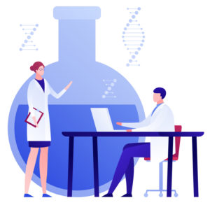 Two researchers discussing