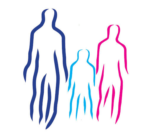 Three stylised people