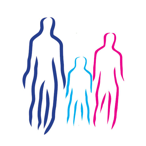 Three stylised people